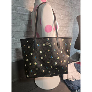 Women's Coach Brown Black Floral Signature City Tote One Size